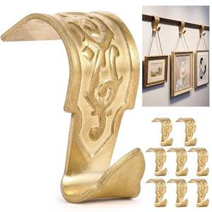 lot 6428 image: Moxweyeni 8 Pcs Thicken Picture Rail Hooks Heavy Duty Solid Brass Vintage Retro Molding Hooks Polished Lacquered Finish Picture Rail Hangers for Gallery Artwork Photos Display Hanging System (Brass)