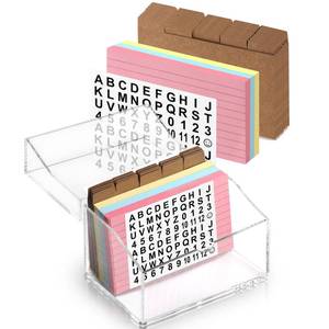 lot 6430 image: 3 x 5 Inch Acrylic Index Card Holder Clear Flash Card Holder Recipe Card Box 150 Pcs Ruled Lined Index Cards 30 Pcs Kraft Dividers A to Z Stickers For Holds 400 A-Z Tabs Note Cards Business Cards