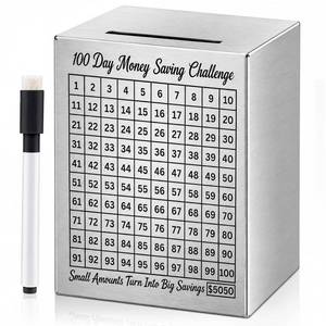 lot 6435 image: Acellegic Silver 6.5inch Money Saving Box Unbreakable Piggy Bank for Adults Save 5, 050 Metal Savings Piggy Bank 100 Day Money Saving Challenge Stainless Steel Box Must Break to Open