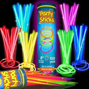 lot 6437 image: PartySticks Glow Sticks Party Supplies 100pk - 8 Inch Glow in the Dark Light Up Sticks Party Favors, Glow Party Decorations, Neon Party Glow Necklaces and Glow Bracelets with Connectors