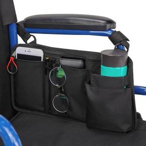 lot 6439 image: JOYTUTUS Walker Side Bag, Wheelchair Armrest Storage Pouch with Cup Holder, Wheelchair Accessories for Seniors, Walker Bag Cup Holder for Walker, Rollator, Electric Scooter or Wheelchair Black