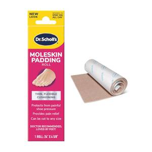 lot 6453 image: Dr. Scholls Moleskin Padding Roll, 1 Roll, Thin, Flexible Cushioning & Pain Relief, Cut to Any Size, Doctor Recommended, 24 Inches x 4 58 Inches