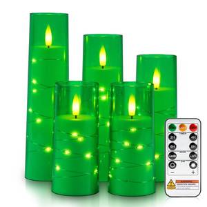 lot 6464 image: Raycare Flameless Battery Operated Pillar Candles with Remote Timer, Green
