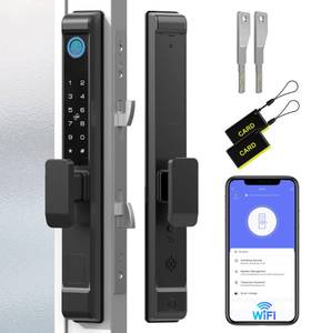 lot 7763 image: Anweller 2885 Mortise Sliding Glass Door Lock, Smart Fingerprint Code Keypad RFID Remote App Electronic Digital Biometric Safety Patio Door Double Hook Mortise Lock Set with Handle
