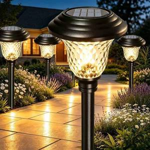 lot 7765 image: BEAU JARDIN 8 Pack Solar Pathway Lights WhiteColor Changing Stainless Steel 3 Mode Outdoor Multicolor Metal Solar Powered Waterproof Glass for Garden Landscape Path Yard Walkway Driveway Black