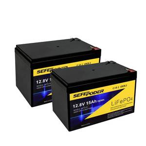 lot 7778 image: SEFEPODER 2 Pack 12V 15Ah LiFePO4 Deep Cycle Battery with 16A BMS