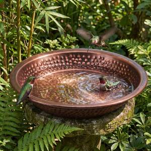 lot 7780 image: 12.8 Inch Hammered Copper Bird Bath Bowl, Large Birdbath Bowl Replacement, Birdbath Dish for Outdoor Garden Wildlife Water Vessel Patio Yard Landscape Accent, Ground Bird Water Bowls with Rolled Rim