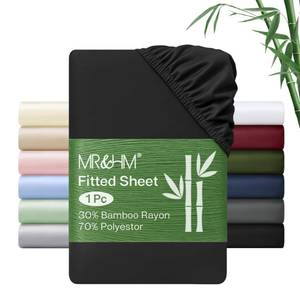 lot 8357 image: MR&HM King Fitted Sheet Only, Rayon Derived from Bamboo Blend, Black