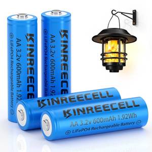 lot 8378 image: KINREECELL AA 3.2v 600mAh Battery, LiFePo4 Double A Battery with Low self-Discharge, 3.2v Batteries for Solar Lights, wall Lanterns, Solar Post Lights��4 Pack��