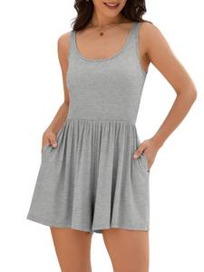 lot 8380 image: ZAFUL Womens Summer Rompers Dressy Casual Short Jumpsuit Sleeveless Tank Tops One Piece Playsuits Flowy Beach Vacation Clothes Fashion Dress with Pockets 2026 Dark Grey Large