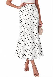 lot 8382 image: BTFBM Silk Midi Skirts for Women 2026 Summer Fall,Dot White Black,L