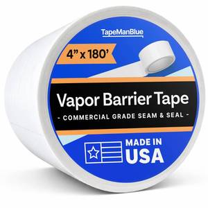 lot 8383 image: Vapor Barrier Tape - 4 inch x 180 Roll, Made in USA, White Polyethylene Tape for Crawl Spaces & Moisture Barriers, Waterproof Seal & Seam Tape for Underlayment, Insulation, and Plastic Liners