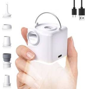 lot 8385 image: Portable Mini Air Pump for Inflatables, 4.5 kPa 2400mAh Air Mattress Pump Electric with Camping Light and 5 Nozzles, USB Rechargeable Quick Inflate Deflate for Pool Floats Camping Beach Travel