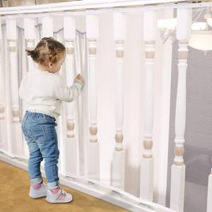 lot 8404 image: Baby Gates for Stairs with Banister, Guard Safety Net for Baby, 10ft x 3ft Stair Railing Mesh Barrier for Kids, Cats, Dogs, Child Safety Rail Guard, White