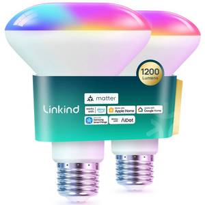 lot 8414 image: Linkind Matter BR30 Smart Light Bulbs, AlexaAppleGoogle Home, 2 Pack