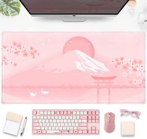 lot 8417 image: Cherry Blossom Mouse Pad Kawaii Pink Floral Desk Mat, Japanese Pastel Sakura Large Anime Gaming Mousepad XXL, Cute Aesthetic Mount Fuji Japan Keyboard Mats for Women Office Desk Pads 31.5x15.75