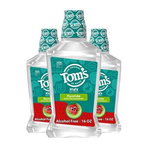 lot 8418 image: Toms of Maine Childrens Anticavity Fluoride Rinse Mouthwash, Silly Strawberry, 16 oz. 3-Pack