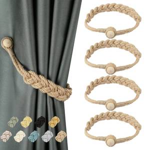 lot 8424 image: BEL AVENIR Jute Curtain Tiebacks Magnetic 4 Pack Woven Drapery Holdback