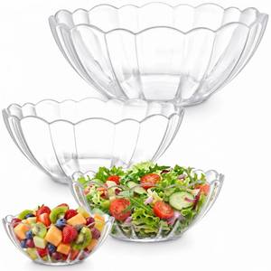 lot 8430 image: DEAYOU 4 Pack Clear Serving Bowls, Acrylic Salad Mixing Bowls, Party Snack or Chip Bowl, Break-Resistant Disposable Catering Bowls Punch Bowl for Entertain, Fruit, Vegies, 4 Sizes, Flower-Shape