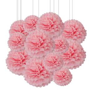 lot 8432 image: Aimto 12pcs Light Pink Paper Pom Poms Decorations for Party Ceiling Wall Hanging Tissue Flowers Decorations - 1 Color of 12 Inch, 10 Inch