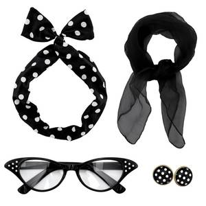 lot 8439 image: Sdfvsdg 50s Set 50s Costume Accessories Chiffon Scarf Cat Eye Glasses Bandana Tie Headband Earrings for Cosplay Party