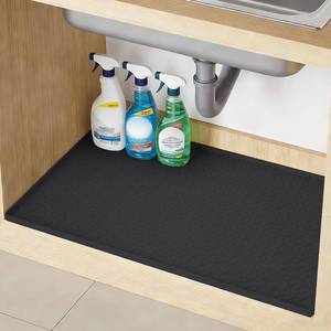 lot 8441 image: TRZZ Waterproof Under Sink Mat, 34x22, Drip Tray Shelf Liner, Black