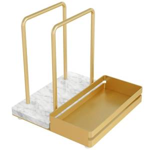 lot 11500 image: STWWO Marble Napkin Holder with Salt and Pepper Shakers Caddy, Gold