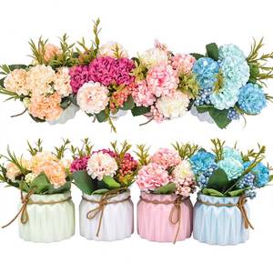 lot 11502 image: Artificial Flower Plants �� Mini Fake Hydrangea Flowers in Pot for Home Decor Party Wedding Office Patio Table Desk Decoration, Set of 4, Size 3.3(Diameter) x 5.5(Tall)
