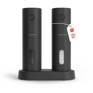 lot 11519 image: LARS NYS�M Electric Salt and Pepper Grinder Set, USB Rechargeable, Automatic Salt and Pepper Mills, Spice Shakers Refillable with LED Light, Adjustable Coarseness, Ceramic Grinder (Carbon Black)