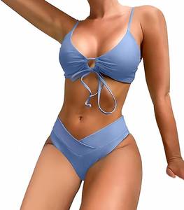 lot 12368 image: Meetall Blue High Cut Triangle Bikini Set Swimsuits for Women Sexy Cheeky String Brazilian Bathing Suits Two Piece Size M