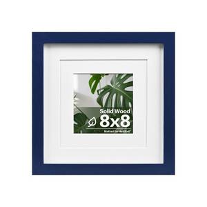 lot 12394 image: Egofine 8x8 Picture Frame Made of Solid Wood with Plexiglass, Display Pictures 4x46x6 with Mat or 8x8 Without Mat for Tabletop and Wall Mounting, Navy Blue