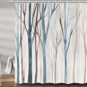 lot 12397 image: Tree Shower Curtain 72x72 Inch, Modern Minimalist Forest Bathroom Decor