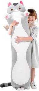 lot 19661 image: Mewaii Grey Cat Body Pillow Long Cat Plush 43 in, Extra Filling Soft Cute