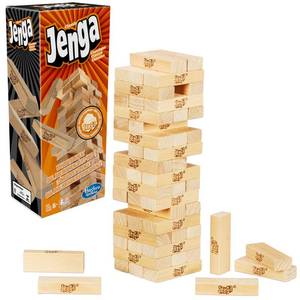 lot 19682 image: Hasbro Gaming Jenga Game  The Original Wood Block Game with Genuine Hardwood Blocks  Stacking Tower  Ages 6  1 or More Players  Party Games for Kids  Family Games