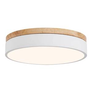 lot 19685 image: HONIEGG 12 Minimalist White and Wood LED Flush Mount Ceiling Light Fixture