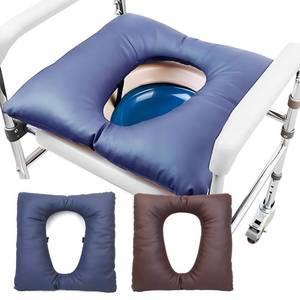 lot 19687 image: Bedside Commode Cushion - Washable 17 X 17 Thick Pad PU Cove Blue