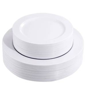 lot 19690 image: FLOWERCAT 60PCS White Plastic Plates - Heavy Duty White Disposable Plates for OutdoorBirthday PartyWedding -serve for 30 guests Include 30PCS 10.25 & 30PCS 7.5 Plates for Summer Party