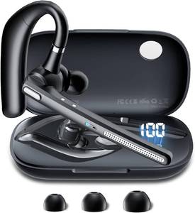 lot 20263 image: Bluetooth Headset with 72-Hour Talk Time & 500mAh Charging Case, Bluetooth V5.3 Headset with Noise Cancelling Mic �� Wireless Earpiece Hands-Free Headphones for Office Trucker Driving Business,Black