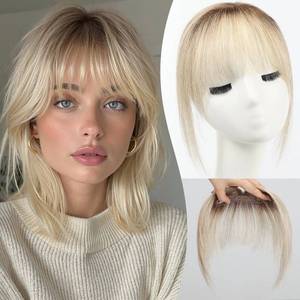 lot 20282 image: HAIRCUBE Bangs Hair Clip in Bangs 100% Real Human Hair Bangs Clip in Hair Extensions Fake Bangs Air Bangs Hairpieces for woman with Temples 3 Secure Clips in Full Fringe (T44613#)