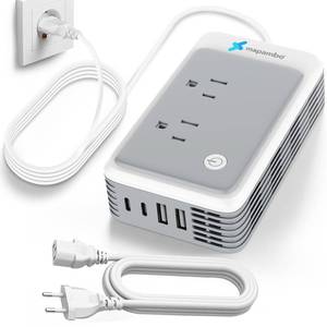 lot 20283 image: 220V to 110V Voltage Converter US to Europe for Curling Iron and Hair Straighteners, Power Converter for European Travel Plug Adapter with 2 USB A & 2 USB C Ports (Type C-Europe)