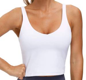 lot 20292 image: THE GYM PEOPLE Women��s Longline Sports Bra Wirefree Padded Medium Support Yoga Bras Gym Running Workout Tank Tops White Small