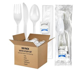 lot 5939 image: Medium Weight White Cutlery Set 100 Sets Per Case - Stock image may differ from actual product images