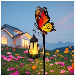 lot 8377 image: Butterfly Solar Light Garden Stake with Black Cylinder Base - Stock image may differ from actual product image