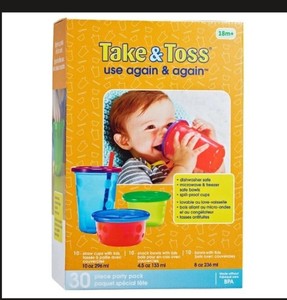 lot 11524 image: Take &amp Toss Use Again &amp Again 20 Sippy Cups with Lids 10 fl oz 296ml - Stock image may differ from actual product image&nbsp