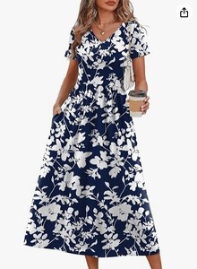 lot 20301 image: Womens Floral Print T-shirt Dress Navy Blue White (XL) - Stock image may differ from actual product image