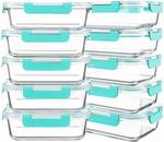 KOMUEE 10 Packs 30 oz Glass Meal Prep Containers with Lids, Green