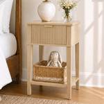 RIHHA Natural Oak 15.4" Wide Small Nightstand with Drawer,Open Shelf,Fluted