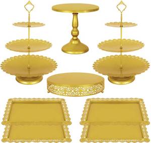 lot 1273 image: Fivenl 8 Pcs Cake Stand Gold Metal Dessert Table Display Set, 3-Tier Cupcake Stand, Cake Display Tower and Cookie Tray Rack Serving Tray for Birthday Party, Weddings, Baby Shower (Gold)