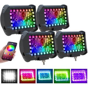 lot 1274 image: ASLONG 4PCS 4 inch LED Pods Fog Flood Work Light Bar with Chasing RGB Halo