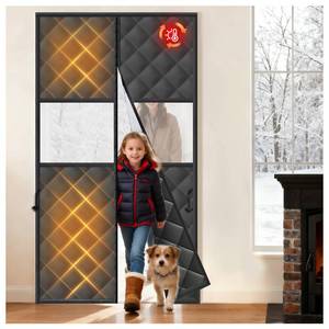 lot 1283 image: Magnetic Insulated Door Curtain Fits 38 x 82 Doors, Thermal Curtains for Winter Insulated with Clear Window, Self-Closing Windproof Waterproof Cover for Front RV Door
